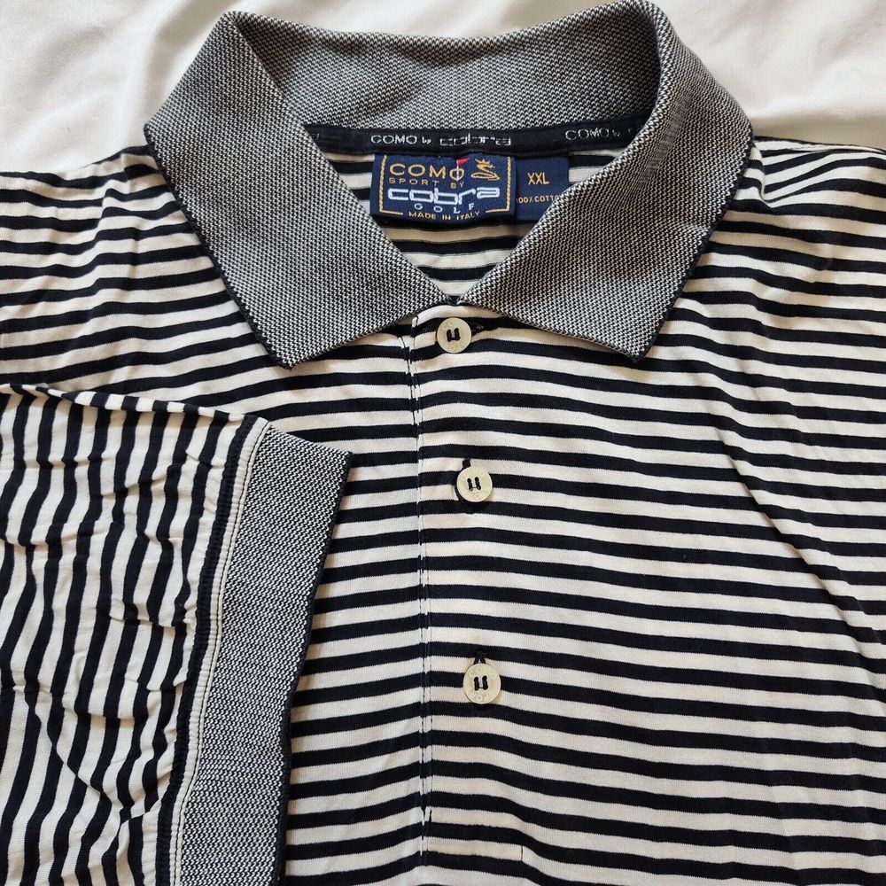 COMO by Cobra Men Size XXL‎ Black White Stiped Polo Shirt